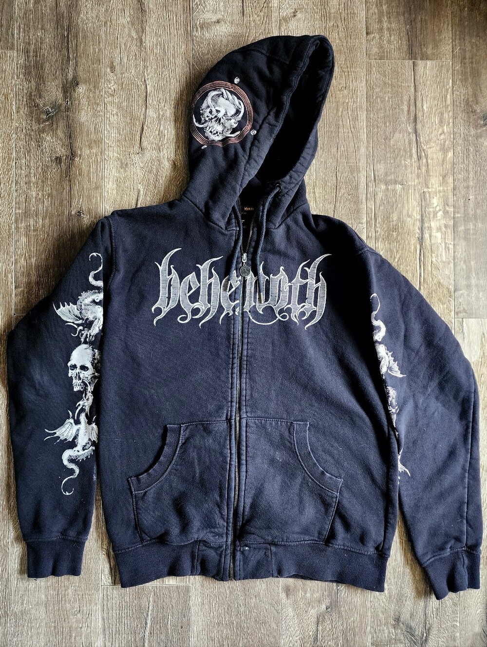 Behemoth Black Zip-Up Hoodie with Skull Graphics
